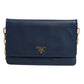 Prada Blue Saffiano Leather Wallet on Chain Clutch Bag