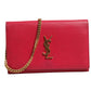 Saint Laurent Red Leather Monogram Wallet on Chain