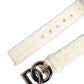 Dolce & Gabbana White Cotton Fleece DG Logo Metal Buckle Belt