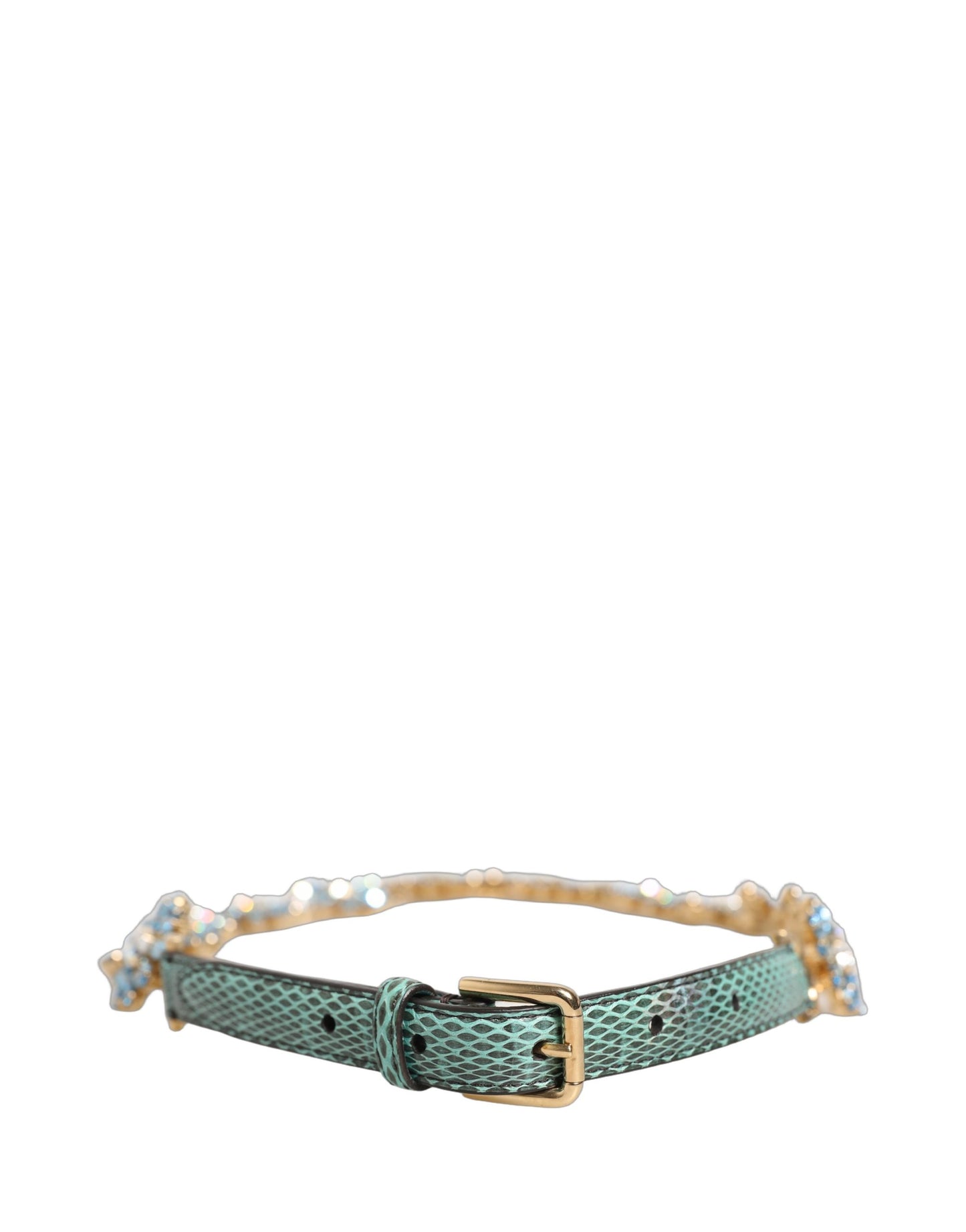 Dolce & Gabbana Green Leather Daisy Crystal Embellished Waist Belt