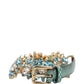 Dolce & Gabbana Green Leather Daisy Crystal Embellished Waist Belt