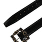 Dolce & Gabbana Black Leather Crystal Metal Buckle Belt