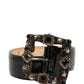 Dolce & Gabbana Black Leather Crystal Metal Buckle Belt