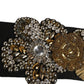 Dolce & Gabbana Black Gold Tone Crystal Brass Flower Brooches Belt