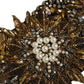 Dolce & Gabbana Black Gold Tone Crystal Brass Flower Brooches Belt