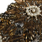 Dolce & Gabbana Black Gold Tone Crystal Brass Flower Brooches Belt