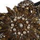 Dolce & Gabbana Black Gold Tone Crystal Brass Flower Brooches Belt