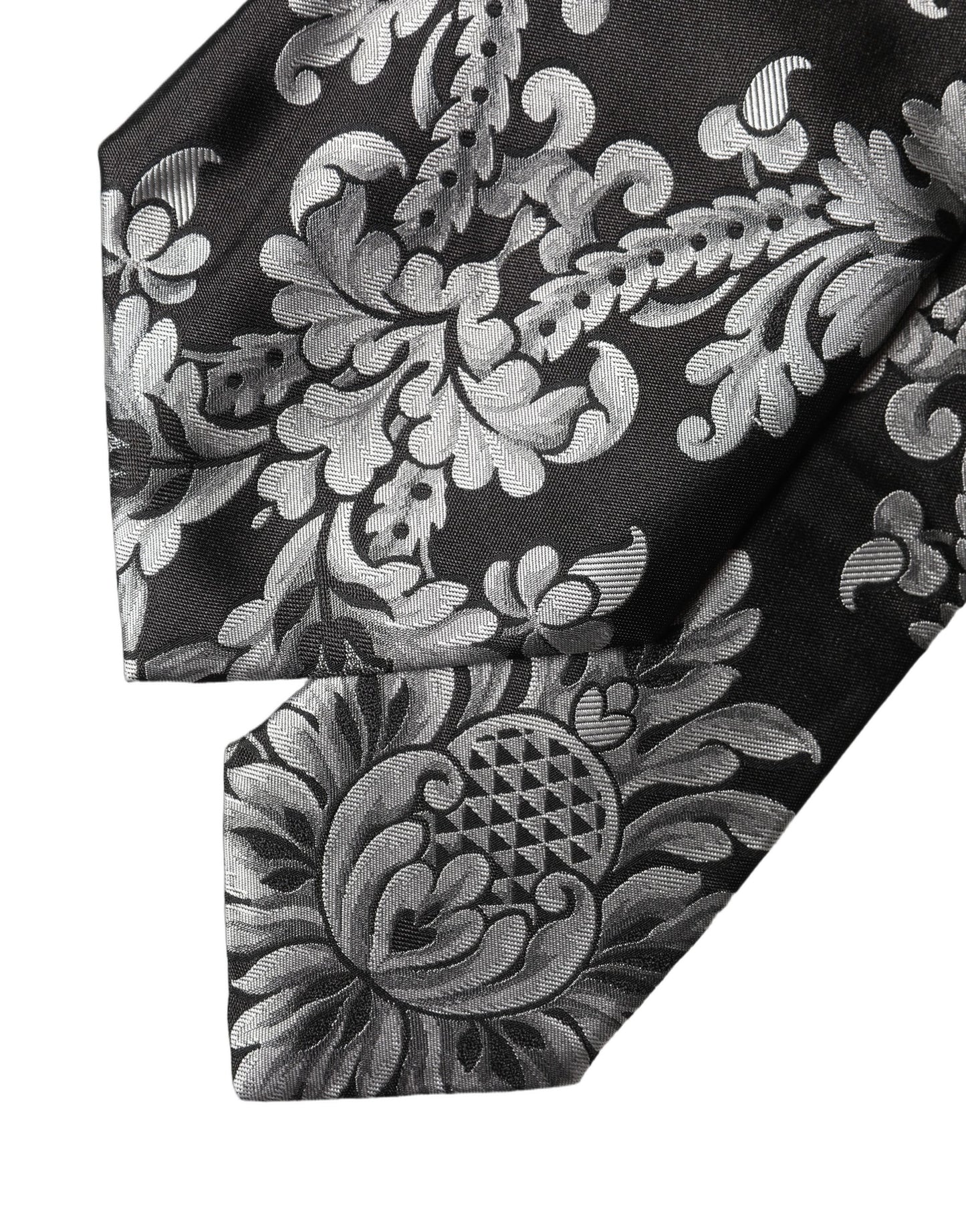 Dolce & Gabbana Black Silver Floral Silk Adjustable Women Necktie Tie