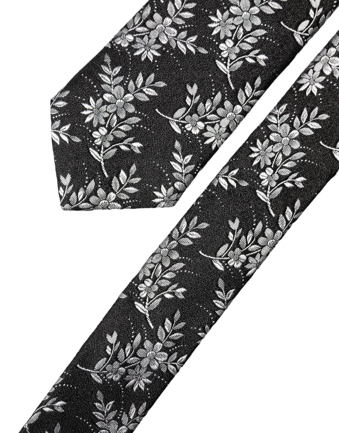 Dolce & Gabbana Black White Floral Silk Adjustable Men Tied Necktie Tie