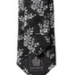 Dolce & Gabbana Black White Floral Silk Adjustable Men Tied Necktie Tie
