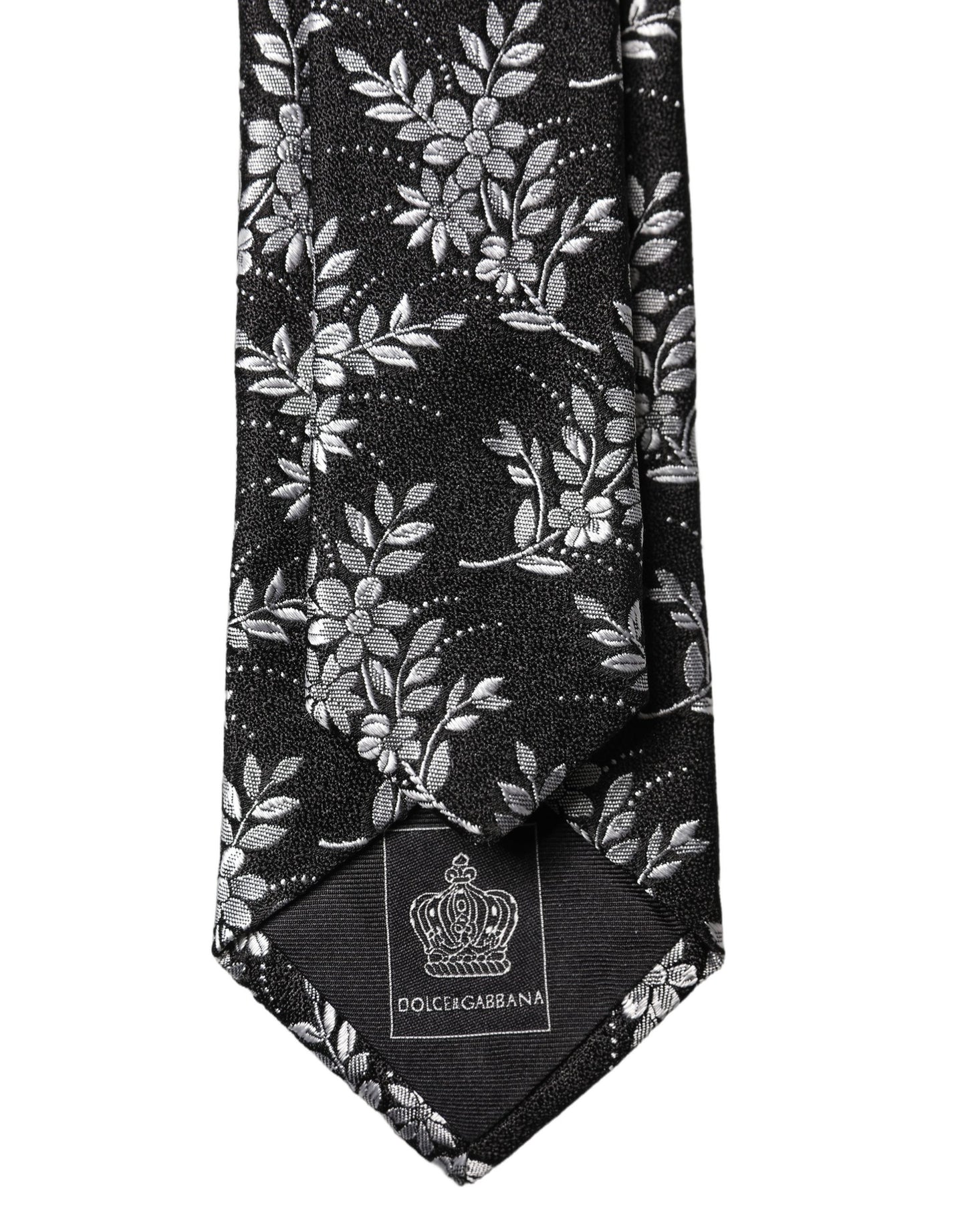 Dolce & Gabbana Black White Floral Silk Adjustable Men Tied Necktie Tie