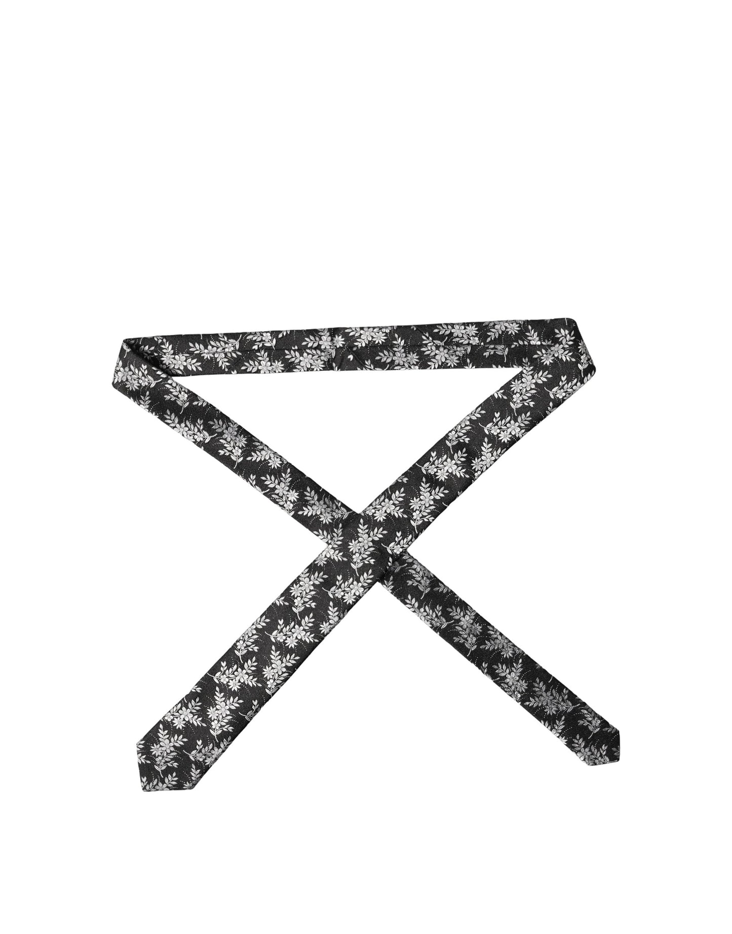 Dolce & Gabbana Black White Floral Silk Adjustable Men Tied Necktie Tie