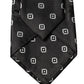 Dolce & Gabbana Black White Geometric Silk Adjustable Women Necktie Tie