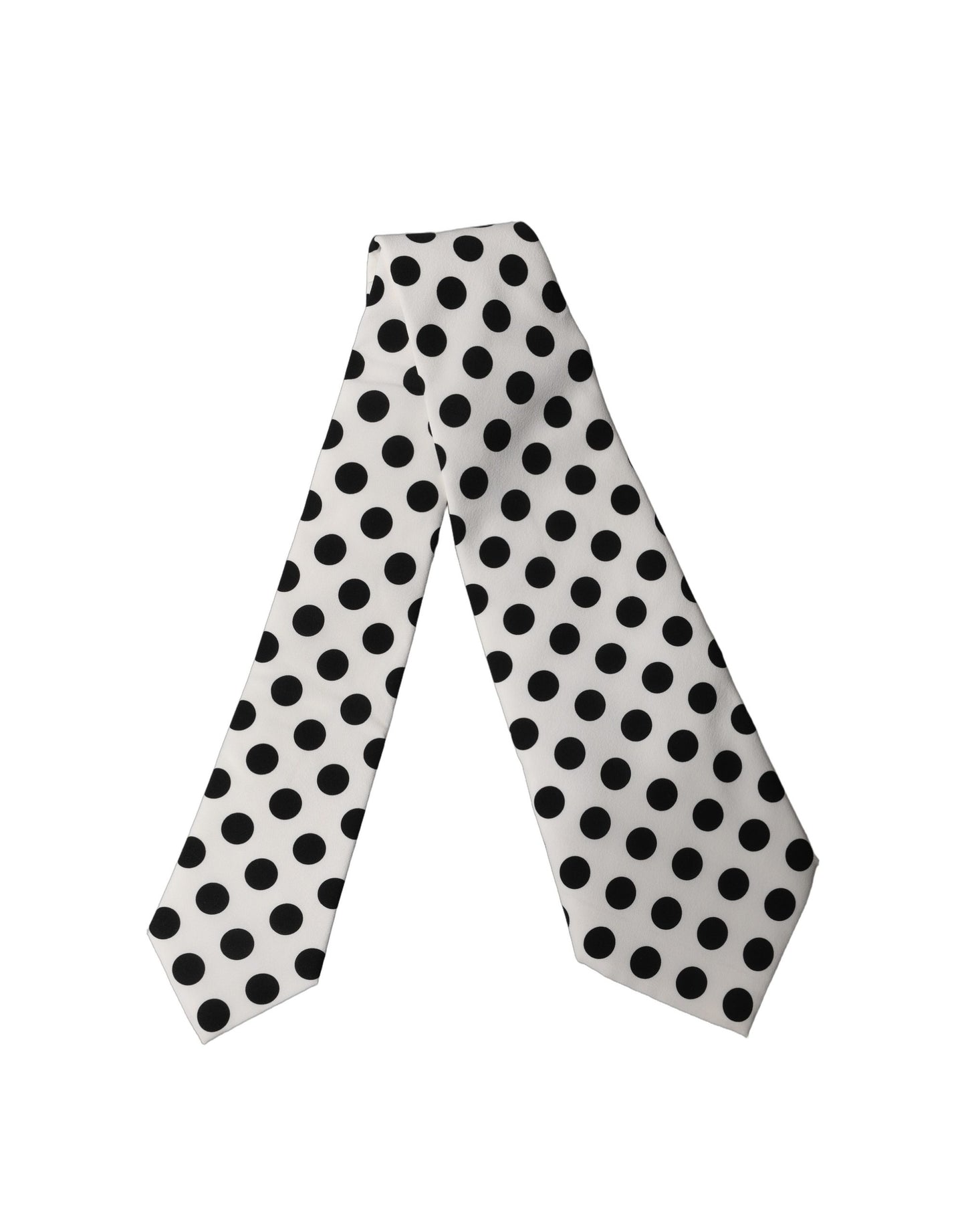 Dolce & Gabbana White Black Polka Dot Silk Adjustable Women Necktie Tie