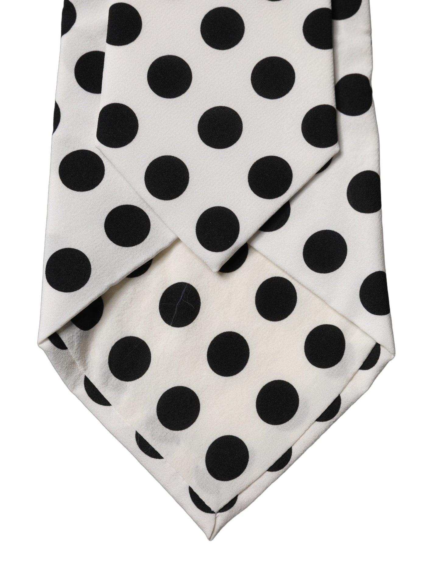 Dolce & Gabbana White Black Polka Dot Silk Adjustable Women Necktie Tie
