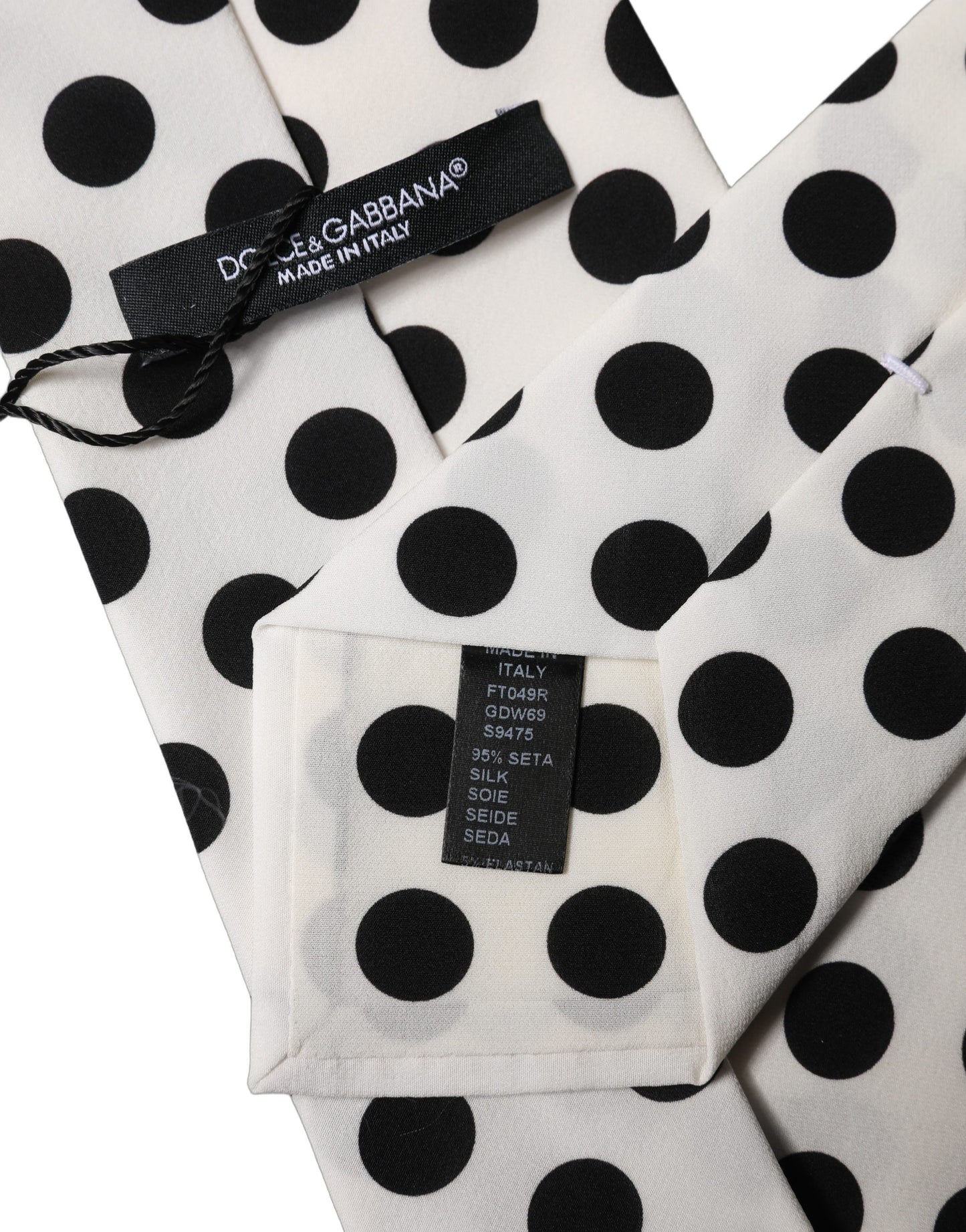 Dolce & Gabbana White Black Polka Dot Silk Adjustable Women Necktie Tie
