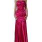 Dolce & Gabbana Hot Pink Ruched Satin Strapless Gown Dress