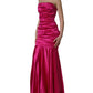 Dolce & Gabbana Hot Pink Ruched Satin Strapless Gown Dress