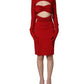 Dolce & Gabbana Red Cut Out Bodycon Long Sleeves Sheath Glove Dress