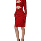 Dolce & Gabbana Red Cut Out Bodycon Long Sleeves Sheath Glove Dress