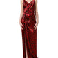 Dolce & Gabbana Red Leopard Draped Sleeveless Maxi Dress