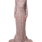 Dolce & Gabbana Pink Lace Long Sleeves Evening Gown Dress