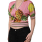 Dolce & Gabbana Pink Pineapple Vneck Short Sleeve Cropped Top
