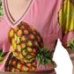 Dolce & Gabbana Pink Pineapple Vneck Short Sleeve Cropped Top