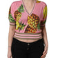 Dolce & Gabbana Pink Pineapple Vneck Short Sleeve Cropped Top