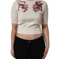 Dolce & Gabbana Beige Floral Print Silk CrewNeck Pullover Top