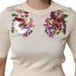 Dolce & Gabbana Beige Floral Print Silk CrewNeck Pullover Top