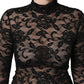 Dolce & Gabbana Black Floral Lace Turtle Neck Long Sleeve Top
