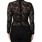 Dolce & Gabbana Black Floral Lace Turtle Neck Long Sleeve Top