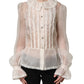Dolce & Gabbana White Ruffled Sheer Silk Buttoned Blouse Top