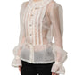 Dolce & Gabbana White Ruffled Sheer Silk Buttoned Blouse Top