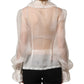 Dolce & Gabbana White Ruffled Sheer Silk Buttoned Blouse Top