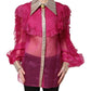 Dolce & Gabbana Fuchsia Sheer Chiffon Buttoned Blouse Top