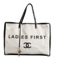 Chanel Ladies First White and Black Canvas Shopper Tote Bag