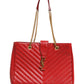Saint Laurent Red Chevron Quilted Grained Leather Monogram Tote Bag