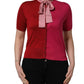 Dolce & Gabbana Pink Short Sleeves Buttoned Ascot Collar Top