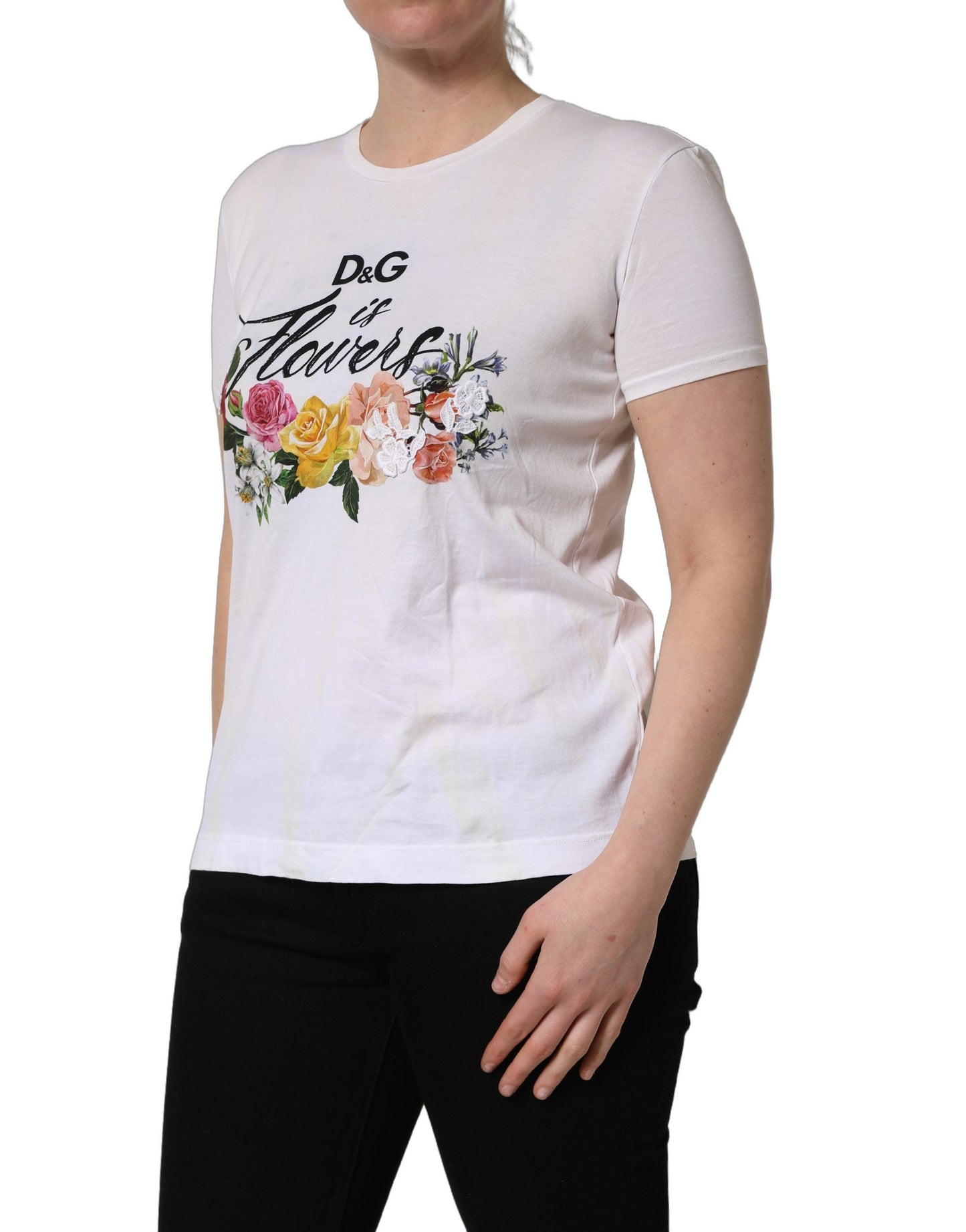 Dolce & Gabbana White D&G is Flowers Print Round Neck T-shirt