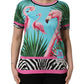 Dolce & Gabbana Multicolor Flamingo ZebraStriped Trim T-shirt