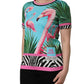 Dolce & Gabbana Multicolor Flamingo ZebraStriped Trim T-shirt