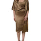 Dodo Bar Or Bronze Toned Satin Fringe Hemmed Shawl Midi Dress