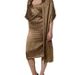 Dodo Bar Or Bronze Toned Satin Fringe Hemmed Shawl Midi Dress