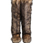 Dolce & Gabbana Brown Faux Skim Ski Fur Knee High Boots Shoes