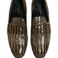 Dolce & Gabbana Gold Striped Sequin Embellished Loafer Shoes
