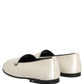 Dolce & Gabbana White Satin Logo Slip On Flats Loafers Shoes
