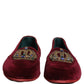 Dolce & Gabbana Burgundy Velvet Crown Slip On Loafers Shoes