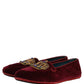 Dolce & Gabbana Burgundy Velvet Crown Slip On Loafers Shoes